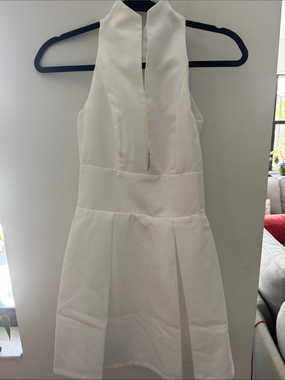 Sleeveless White Mini Dress with High Neck